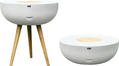 Imagen del producto de AXI Brandon Mesa de bar/mesa auxiliar 2 en 1 y nevera con aspecto de piedra caliza | Mesa de bar/mesa de jardin de cemento y madera de acacia | Con
