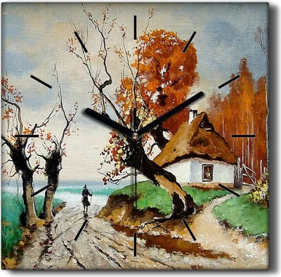 Produktbild von Coloray Hodiny Unikátní 30x30 cm  Tiché hodiny Pro obývací pokoj a kuchyň Nástěnné hodiny Plátno Černé ručičky hodin - Baumhüttendorf