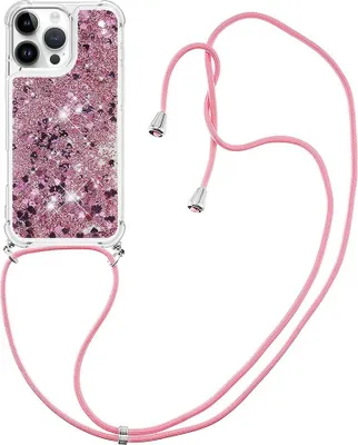 Produktbild von iPhone 16 Pro Hülle - Coverup Liquid Glitzer Back Cover mit Handykette - Roségold