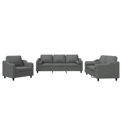Produktbild von 3-tlg. Sofagarnitur mit Kissen Dunkelgrau Stoff