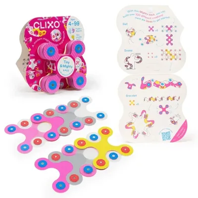Produktbild von Clixo Sparkle – 9 glitzernde magnetische Bausteine (flexibel, Neodym-Magnete, wasserfest, über 100 3D-Modelle) – ab 4 Jahren, CE & EN-71