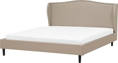 Obrázok produktu pre BELIANI Posteľ béžová 180 x 200 cm čalúnený rám postele s čelom a roštom dvojlôžková klasický dizajn