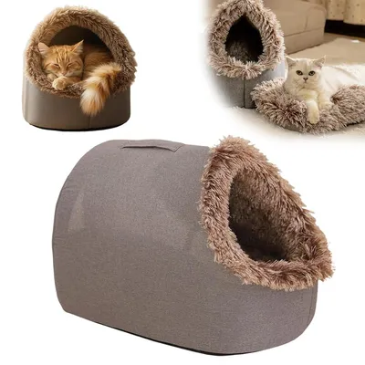 Produktbild von Katzenhöhle & Hundehöhle, warme Kuschelhöhle für Winter, Plüsch Katzenbett mit Wärmeschutz, Katzenkissen für Katzen und kleine Hunde