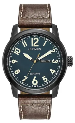 Image de Citizen BM8478-01L Montre homme, boîtier en acier inoxydable, bracelet en cuir, alimentation solaire