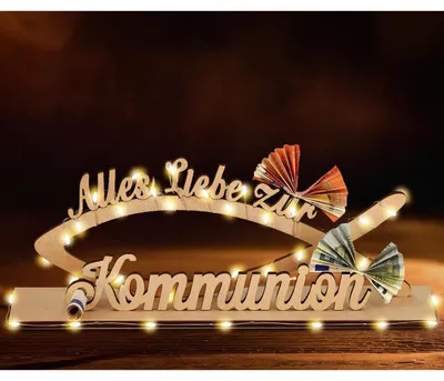 Immagine prodotto di Regalo in denaro per la cresima con catena luminosa a LED in legno, adatto a ragazze e ragazzi