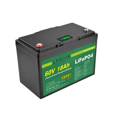 A black lithium-ion battery with green labeling on a white background.