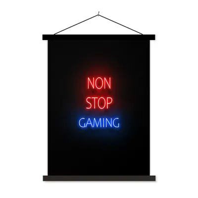 Produktbild von MuchoWow® Textilposter Text - Spiele - Nonstop-Spiele - Neon - Schwarz 90x120 cm mit schwarzem Rahmen - Dekoration