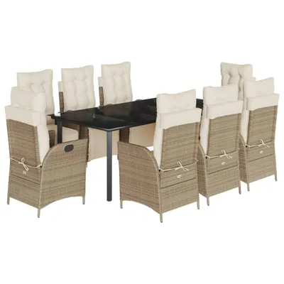 Produktbild von 9-tlg. Garten-Essgruppe mit Kissen Beige Poly Rattan