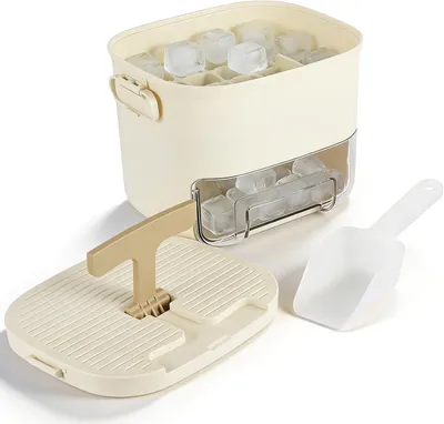 Produktbild von Eiswürfelform mit Deckel und Behälter – Doppelwandige Form für 52 Eiswürfel – Eiswürfelbehälter im Schubladenstil mit Eisportionierer
