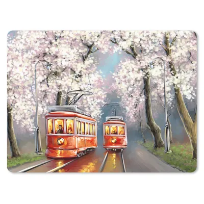 Produktbild von MuchoWow® Mauspad Mousepad Gemälde - Ölgemälde - Straßenbahn - Blühender Baum 40x30 cm - Mousepads - Maus Mat - Pad - Mausunterlage - Anti Rutsch
