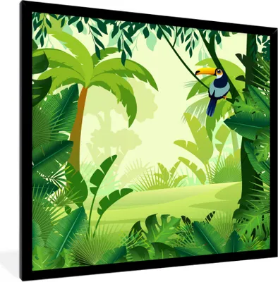 Produktbild von MuchoWow® MuchoWow® Gerahmtes Poster Dschungel - Tukan - Vogel - Jungen - Mädchen - Kind 40x40 cm - Poster mit zchwarzem Bilderrahmen - Mit Rahmen - Wanddekoration Schlafzimmer