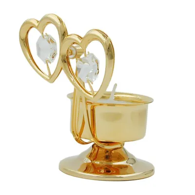 Produktbild von TischdekorationTeelicht 85x60mm zwei Herzen mit Glas-Steinen gold 85x60mm