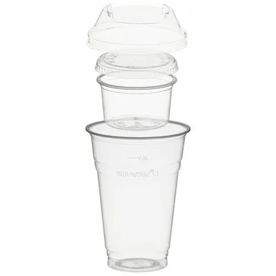 Produktbild von 100x  Trinkbecher 400ml + Domdeckel+ 120ml Einsatzbecher stapelbar PLA