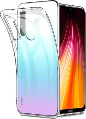 A clear phone case is shown in front of a smartphone with a colorful display.