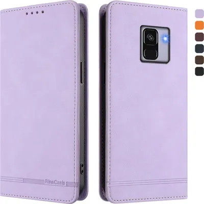 Produktbild von Hülle für Samsung Galaxy A8 2018, Retro Kunstleder Ständer Klapphülle mit Kartenfächer und Magnetische Violett