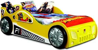 Produktbild von Rennwagen Auto Bett Matratze Autobett Kinderzimmer Betten Möbel gelb Kinderbett