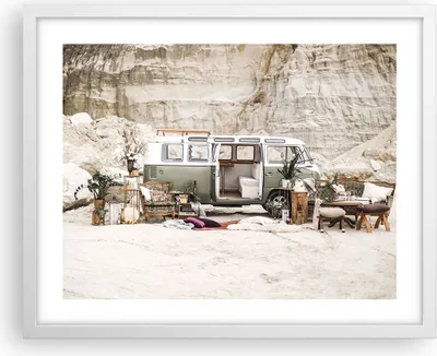 Produktbild von Gerahmtes Poster - Weißer Rahmen - Wohnmobil Boho Möbel - 50x40 cm - Wand Bild - Wanddeko - Wandbilder - Kunstposter - Wandposter - Bilderrahmen - Bilder - Kunstdruck - P2WAA50x40-4542