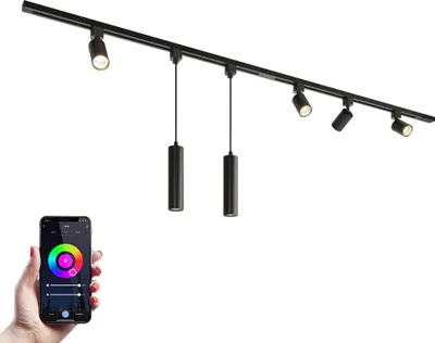 Image de HOFTRONIC - Kit système de rails 2 x 1 m 6 spots RGBWW GU10 IP20 Noir