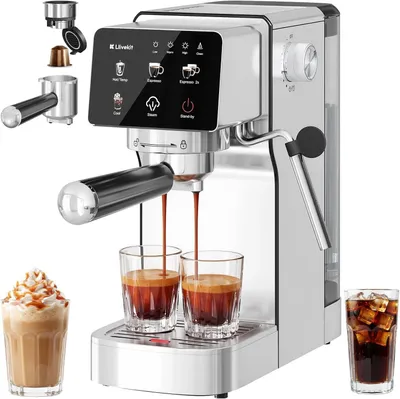 Produktbild von LLIVEKIT Siebträgermaschine, 20 Bar Espressomaschine mit Milchaufschäumer, Edelstahl