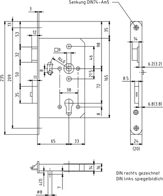 Produktbild von BMH Fluchttürhauptschloss 1122, 2-flg. Funktion B/EN 179, rechts, DM65,Edelstahl