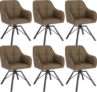 Produktbild von WOLTU Esszimmerstühle drehbar 6er-Set, mit Armlehnen Rückenlehne, mit Kunstlederbezug, Braun