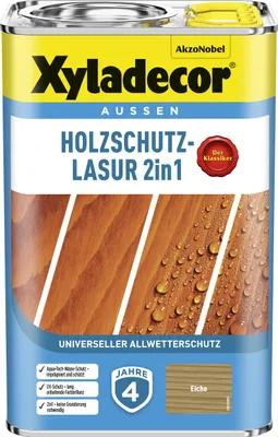 Produktbild von Xyladecor Holzschutz-Lasur 2in1, Eiche, 4 l - Universeller Allwetter-Schutz für Holz im Außenbereich