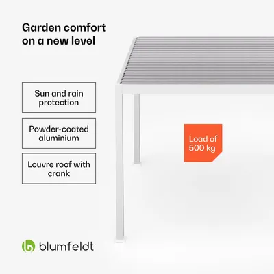 Zdjęcie produktu dla Blumfeldt LuminaHaven Pergola lamelowa 3x3 m - Pawilon ogrodowy z solidną konstrukcją aluminiową, Pawilon 3x3 m wodoodporny, stabilny, odporny na zimę ze stali ocynkowanej, Wysoka stabilność