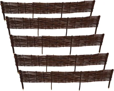 Multiple woven willow garden borders are stacked diagonally against a white background.