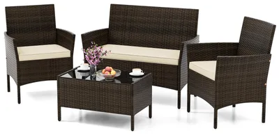 Produktbild von KOMFOTTEU Gartenmöbel Set, Polyrattan Balkonmöbel mit Tisch, 2-Sitzer Sofa & 2 Stühlen, 4-teiliges Outdoor Terrassenmöbel mit Sitzkissen, Balkon Sitzgruppe für Terrasse & Garten