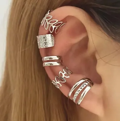 Productafbeelding van Jumadas Fake Helix Piercing Set – 5-delig – Nep-helix oorbellen – Clip-on oorbellen – zilverkleurig – roestvrij staal
