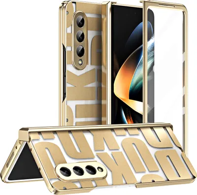 Image de Etui pour Samsung Galaxy Z Fold 4 5G, étui transparent galvanisé avec protection d'écran et charnière Or