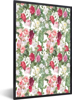Produktbild von MuchoWow® MuchoWow® Gerahmtes Poster Blumen - Vintage - Rosen 60x90 cm - Poster mit zchwarzem Bilderrahmen - Kunst