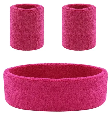 Productafbeelding van 3-delig roze zweetbanden-set met sporthoofdband en armbanden voor kinderen