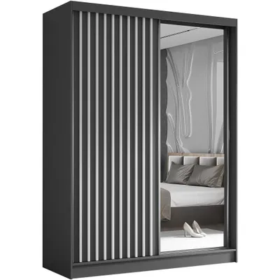 Produktbild von Schwebetürenschrank HELIX 160 cm Graphit /Weiß – 2-türig, Kleiderschrank mit 2 Schubkasteneinsätze, Lamellen & Spiegel & Schiebetüren