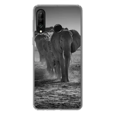 Produktbild von MuchoWow® Handyhülle Schutzhülle Hülle für Huawei P30 Lite Elefant - Einfarbig - Tiere - Schwarz - Weiß Silikon Softcase Handy Hülle - Handyhülle
