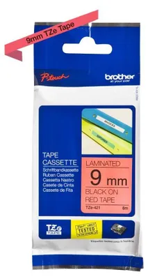 Produktbild von Brother Original P-touch Schriftband TZe-421 9 mm, schwarz auf rot (kompatibel u
