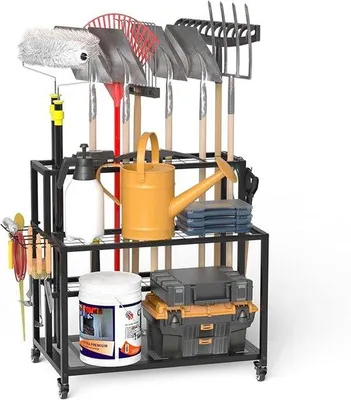 Produktbild von Garage-Organizer mit Rädern – Stahl-Lagerei für Werkstatt und Schuppen – universelle Werkzeugtrage – 80 x 70 x 55 cm