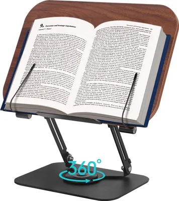 Produktbild von Buchständer - Lese- & Kochbuchhalter - Verstellbar - 360° drehbare Basis - Elastische Seitenklammern - Faltbar - Für Tablet & Laptop - Weiß