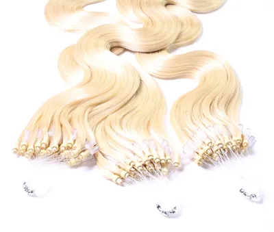 Produktbild von hair2heart Microring Extensions Echthaar Gewellt - 25 Strähnen 1g 60cm 10/0 hell-lichtblond