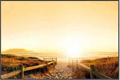Produktbild von Wallario Wandbild Strand in Südafrika II - Himmel in orange, Größe: 61 x 91,50 cm, Poster mit schwarzem Aluminiumrahmen