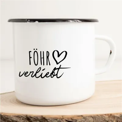 Produktbild von Huuraa Emaille Tasse Föhr Geschenk Kaffeebecher Vintage 300ml Föhr Präsent