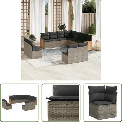 Produktbild von The Living Store 11-tlg. Garten-Sofagarnitur mit Kissen Grau Poly Rattan