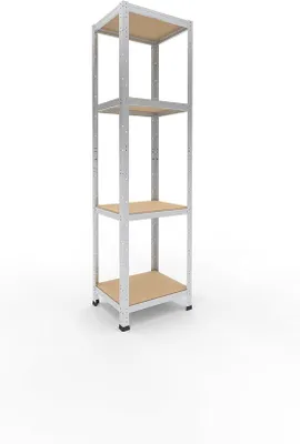 Productafbeelding van Zwaar belastbaar metalen rek, verzinkt, met 4 planken. Geschikt als kelderrek, garage-rek, werkplaatsrek of opslagrek. Metalen modulaire rek met een draagvermogen van 175 kg