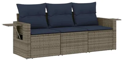 Immagine prodotto di vidaXL Set di divani da giardino a 3 pezzi con cuscini, grigio, polyrattan