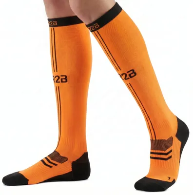 Produktbild von R2B Sport-Kompressionsstrümpfe Damen & Herren – Laufsocken, Sportsocken & Reisekompressionsstrümpfe – Größe M (37–41) Orange/Schwarz