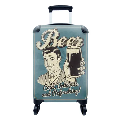 Produktbild von MuchoWow® Koffer Handgepäck Trolley Rollkoffer Kleine Reisekoffer mit 4 Rollen - Vintage-Illustration Bier - Cabin Size < 55x40x23 cm & 55x40x20 cm - Fotokoffer - Kabinenkoffer - Boardgepäck - Reise-Box - Reisekoffer - Reisegepäck - Koffer mit Bild - Trolley für Kinder