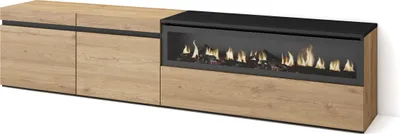 Immagine prodotto di COZY Mobile TV Soggiorno, 200x35x45cm, Per TV fino a 80, Camino elettrico, Rovere e Nero