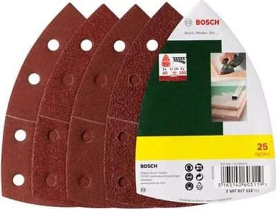 Image de Assortiment Disques Abrasifs Auto-agrippants Bosch, 102 x 62 mm, Grain 40/80/120/180, Pour Ponceuses Multi, 25 Pièces