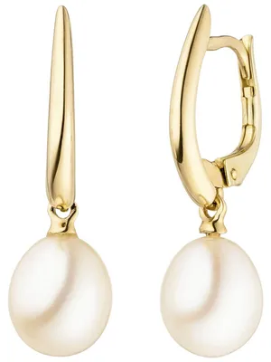Produktbild von Ohrhänger mit Süßwasser-Perlen 585 Gold Gelbgold Ohrringe Boutons 24,5x7,5mm
