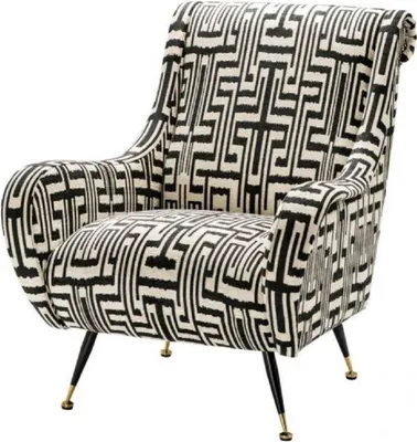 Produktbild von Casa Padrino Luxus Sessel Schwarz / Weiß / Messingfarben 80 x 90 x H. 88 cm - Wohnzimmer Sessel - Wohnzimmermöbel
